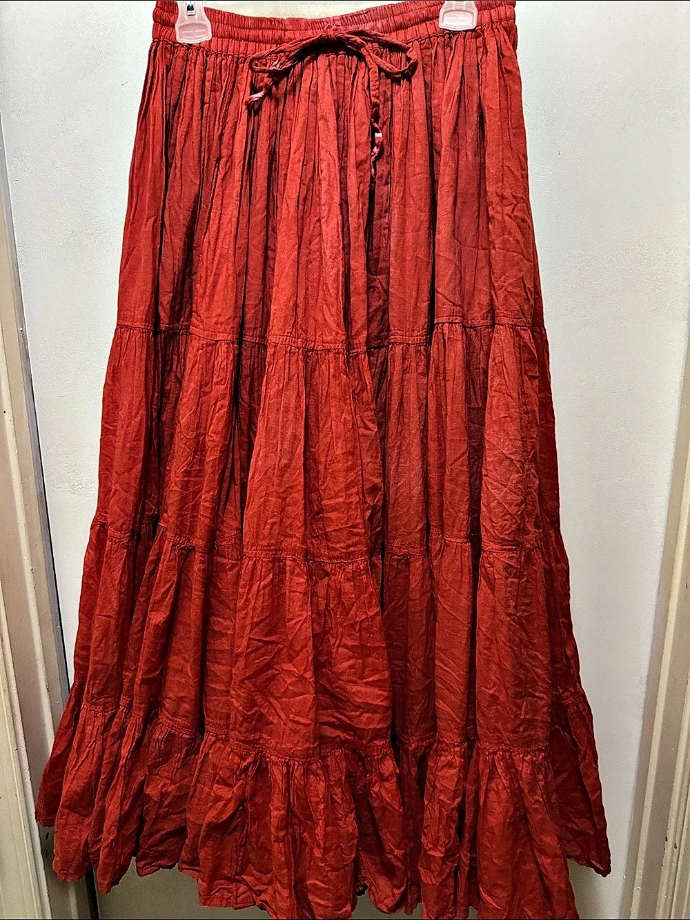 Wevez 25yd 100% cotton Red Tiered Maxi Skirt Smoke Free Made in India